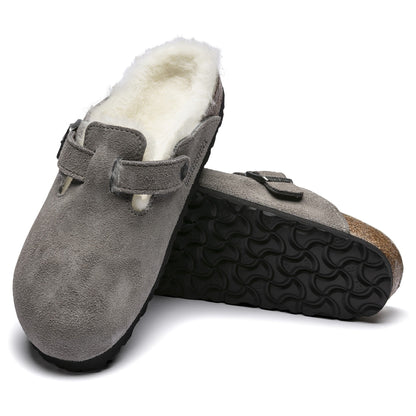 Birkenstock Boston Shearling Suede Leather 'Regular Fit' Sandals