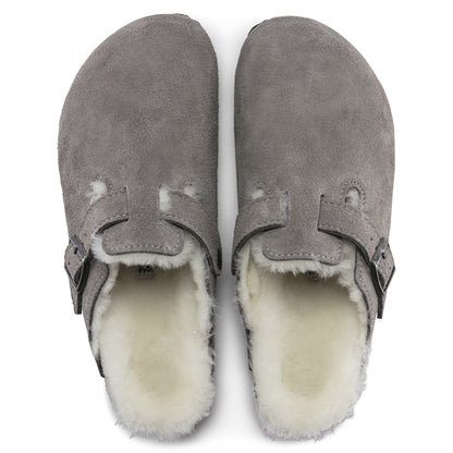 Birkenstock Boston Shearling Suede Leather 'Regular Fit' Sandals