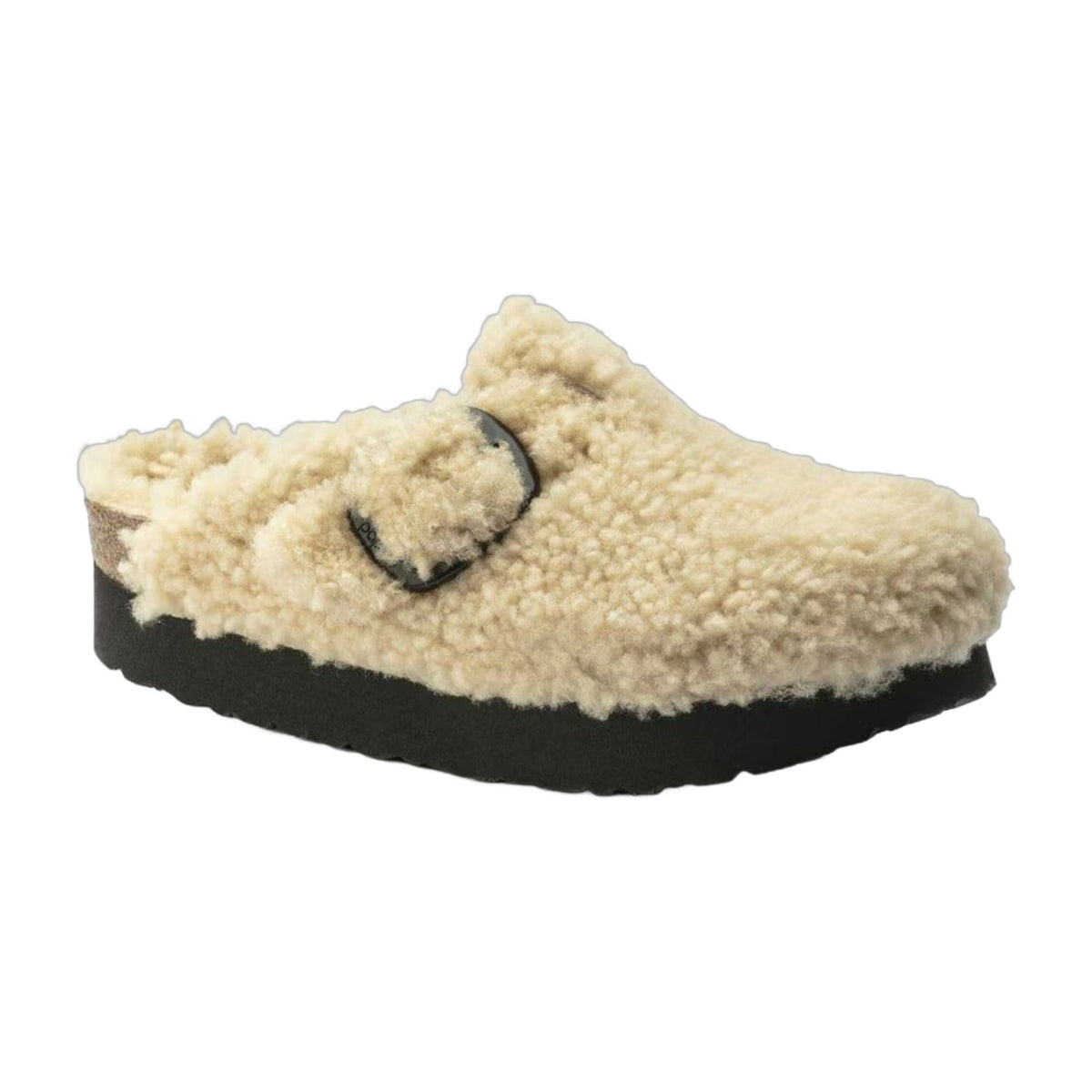 Birkenstock Boston Big Buckle Flex Platform Shearling Teddy Eggshell