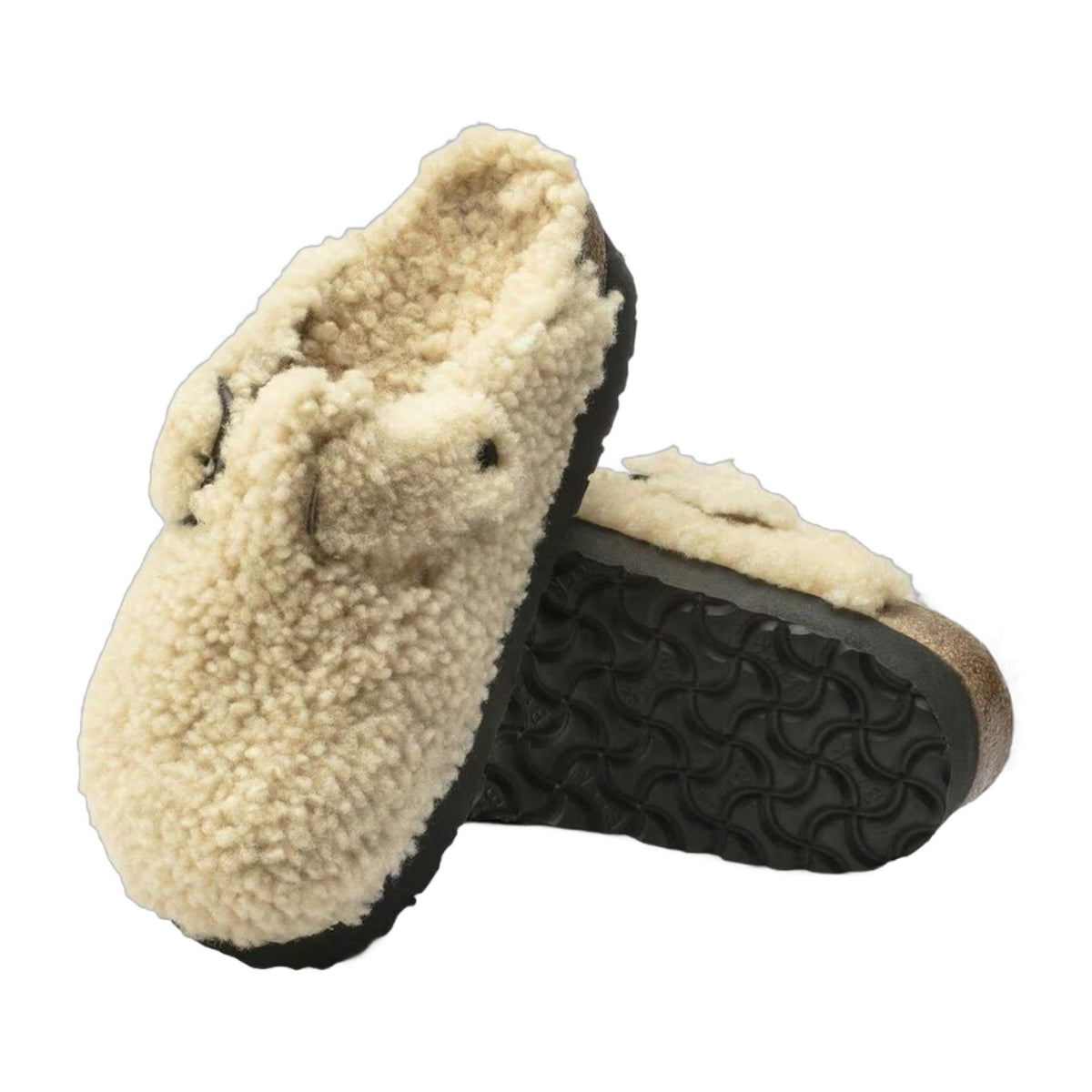 Birkenstock Boston Big Buckle Flex Platform Shearling Teddy Eggshell