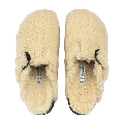 Birkenstock Boston Big Buckle Flex Platform Shearling Teddy Eggshell