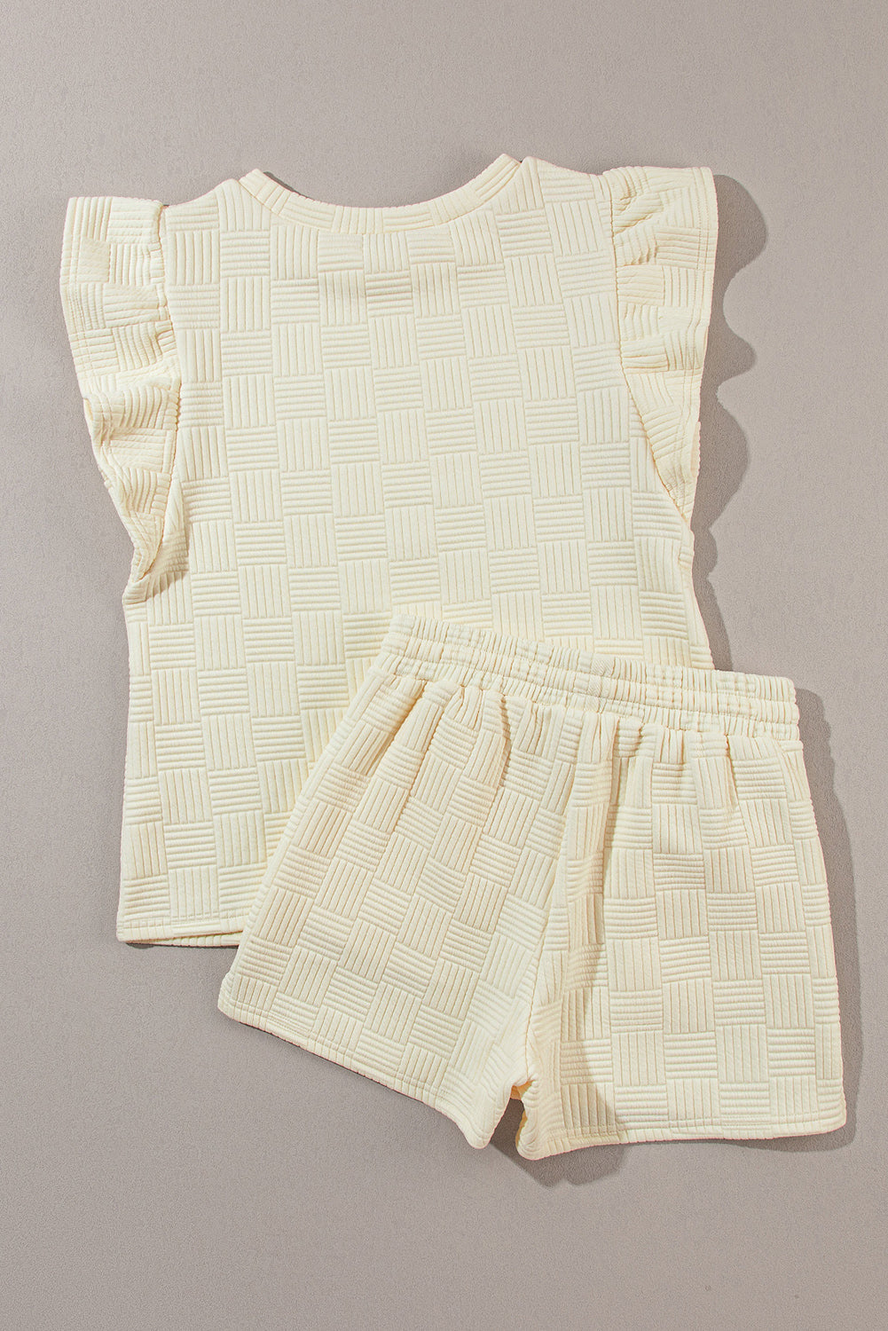Threaded Pear Pearl Textured Ruffled Sleeve Tee and Shorts Set