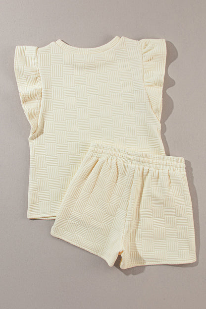 Threaded Pear Pearl Textured Ruffled Sleeve Tee and Shorts Set