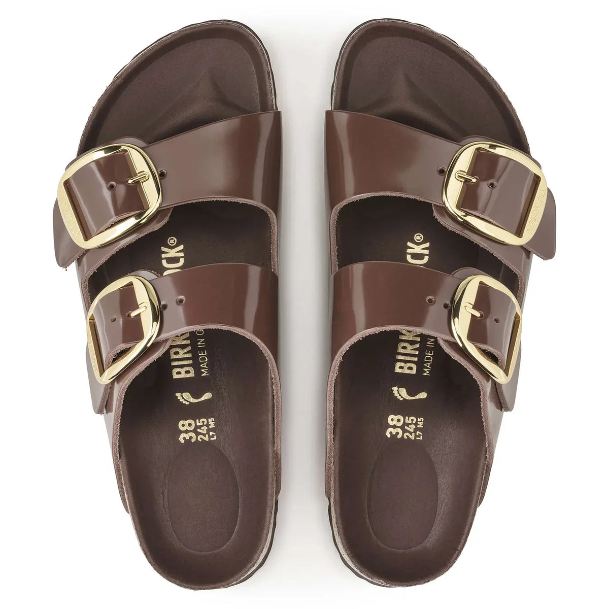 Birkenstock Unisex Arizona Big Buckle Natural Leather Patent High Shine Chocolate