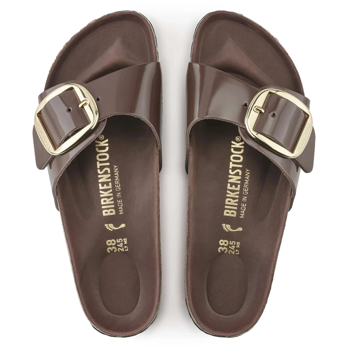 Birkenstock Madrid Big Buckle Natural Leather Patent Chocolate