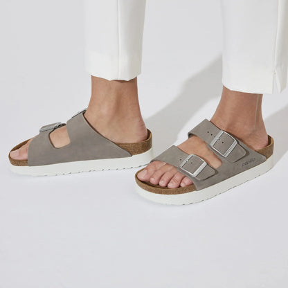 Birkenstock Women's Arizona Platform Nubuck Leather  Dove Grey Sandals