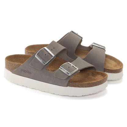 Birkenstock Women's Arizona Platform Nubuck Leather  Dove Grey Sandals