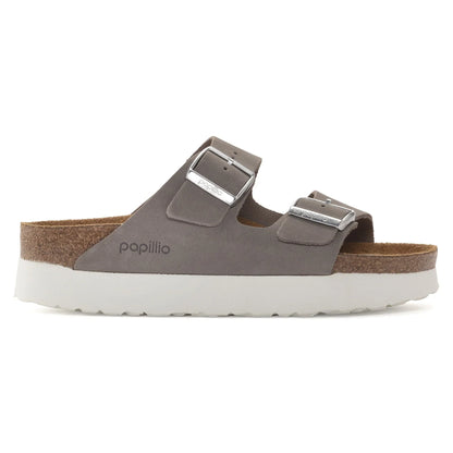 Birkenstock Women's Arizona Platform Nubuck Leather  Dove Grey Sandals