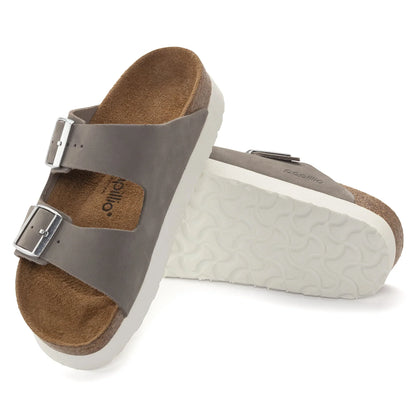 Birkenstock Women's Arizona Platform Nubuck Leather  Dove Grey Sandals