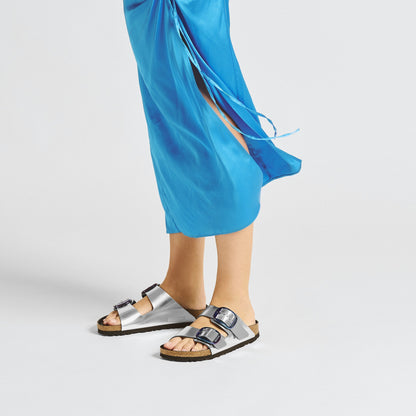 Birkenstock Arizona Big Buckle Natural Leather Metallic Silver