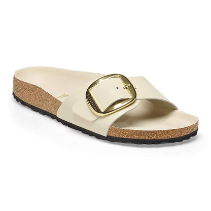 Birkenstock Unisex Madrid Big Buckle Natural Leather Patent High Shine Ecru