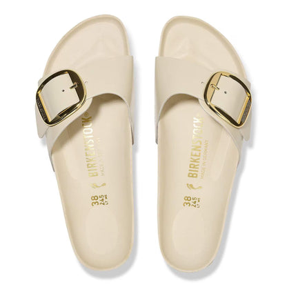 Birkenstock Unisex Madrid Big Buckle Natural Leather Patent High Shine Ecru