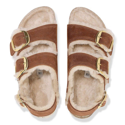 Birkenstock Unisex Milano Big Buckle Shearling Natural Leather Oiled Cognac