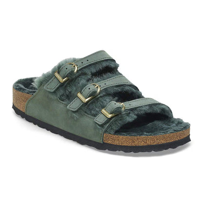 Birkenstock Unisex Florida Fresh Shearling Nubuck Leather Thyme