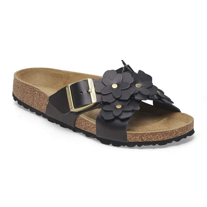Birkenstock Unisex Siena Flower II Embellishment Natural Leather Black