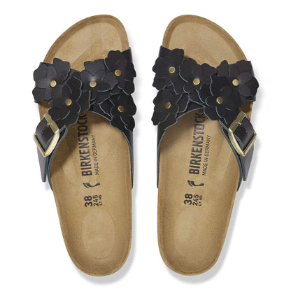 Birkenstock Unisex Siena Flower II Embellishment Natural Leather Black