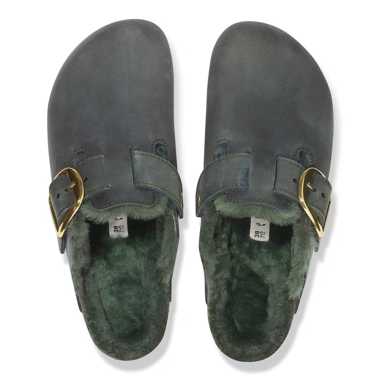 Birkenstock Unisex Boston Big Buckle Shearling Natural Leather Thyme