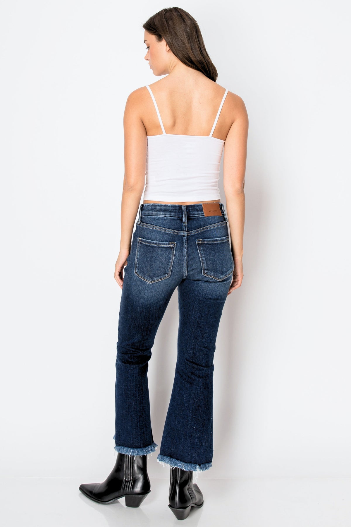 Eco Friendly Corset High Rise Crop Flare Jeans (Dark Wash)
