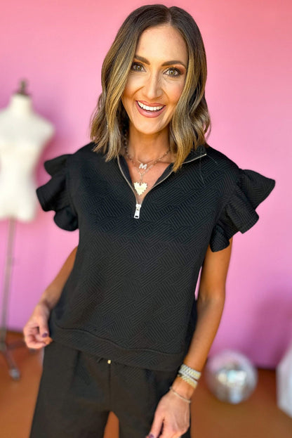 Threaded Pear Alyssa Textured Flutter Sleeve Top