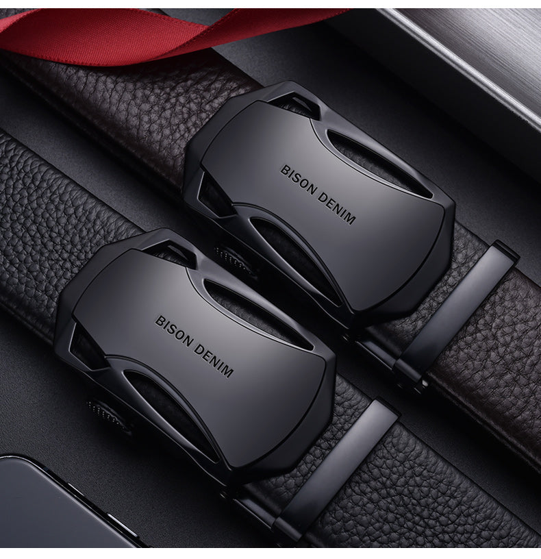 Men’s Business Automatic Buckle Leather Belt | High-Sense Professional Executive Waistband | Trendy Minimalist Sleek Ratchet Belt | Luxury-Label Statuesque Radiant Accessory | 2026 High-Fashion Emerald-Luxe Essential