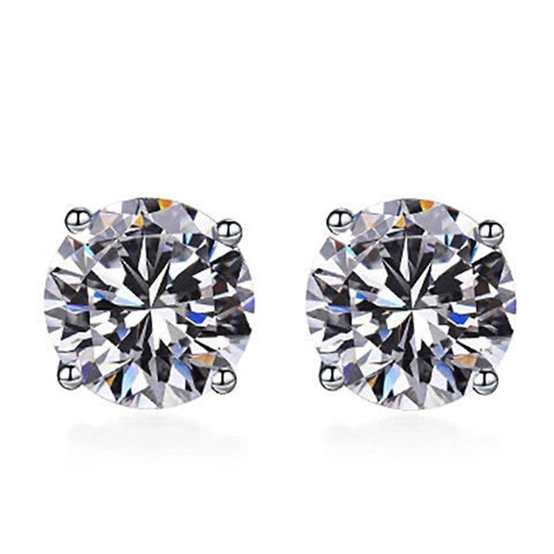 925 Sterling Silver Zircon Stud Earrings | Classic Round Cut Sparkling Crystal Earrings for Women | Hypoallergenic Minimalist Fine Jewelry