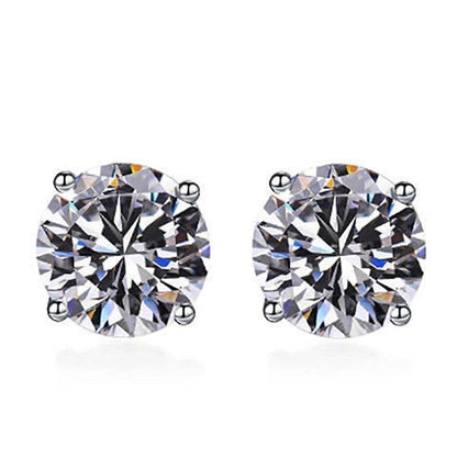 925 Sterling Silver Zircon Stud Earrings | Classic Round Cut Sparkling Crystal Earrings for Women | Hypoallergenic Minimalist Fine Jewelry
