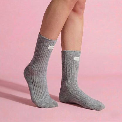 Anna-Kaci Women's 3-Pair Ribbed Crew Socks Set Soft Stretch Knit Fabric Minimal Everyday Comfort Socks