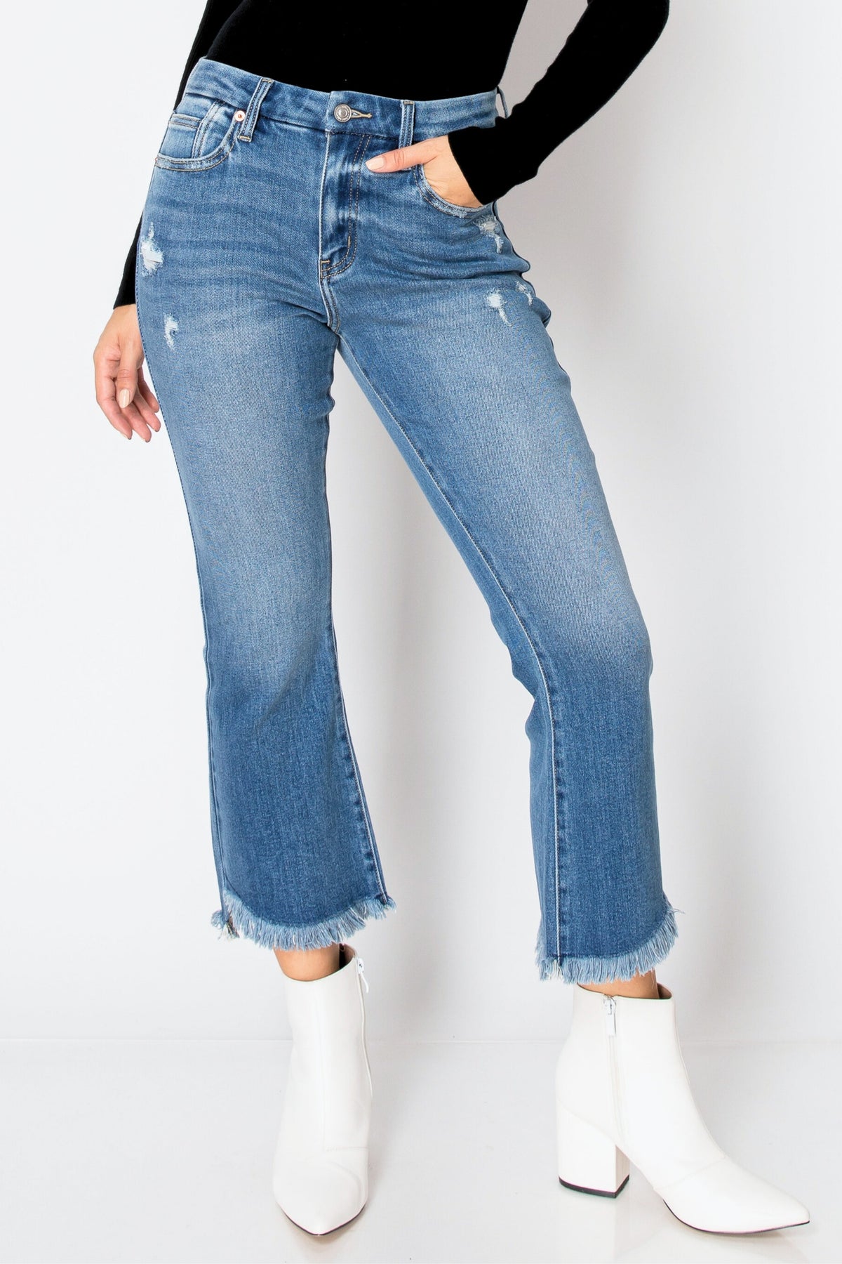 Eco Friendly Corset High Rise Crop Flare Jeans (Medium Wash)
