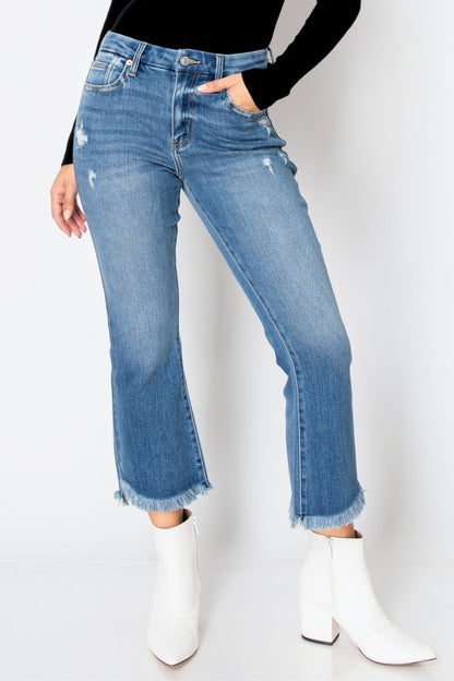 Eco Friendly Corset High Rise Crop Flare Jeans (Medium Wash)