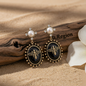 Black Crystal & Pearl Goldtone Bee Drop Earrings