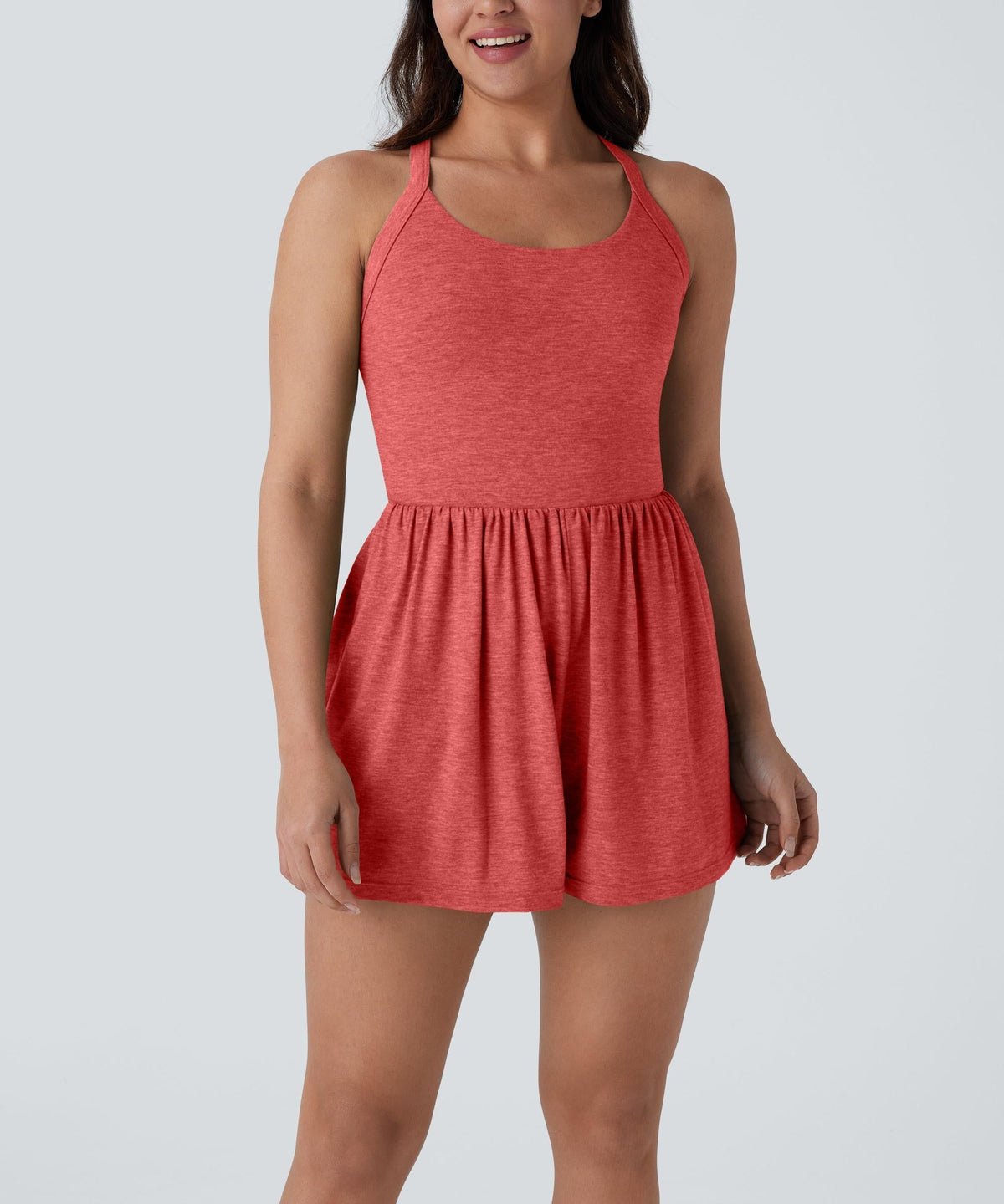 2-in-1 Built-in Shorts Romper, Backless Twist Side Pocket Casual Resort Jumpsuit