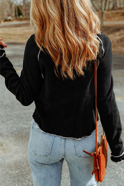 Threaded Pear Daisy Textured Round Neck Long Sleeve Top