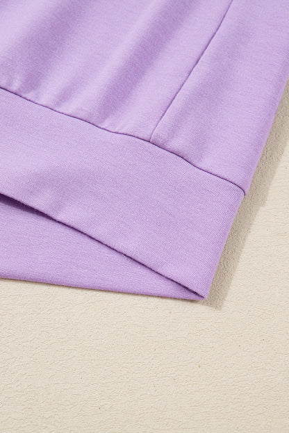 Threaded Pear Purple Stripe Patchwork Buttoned Drop Shoulder Plus Size Pullover