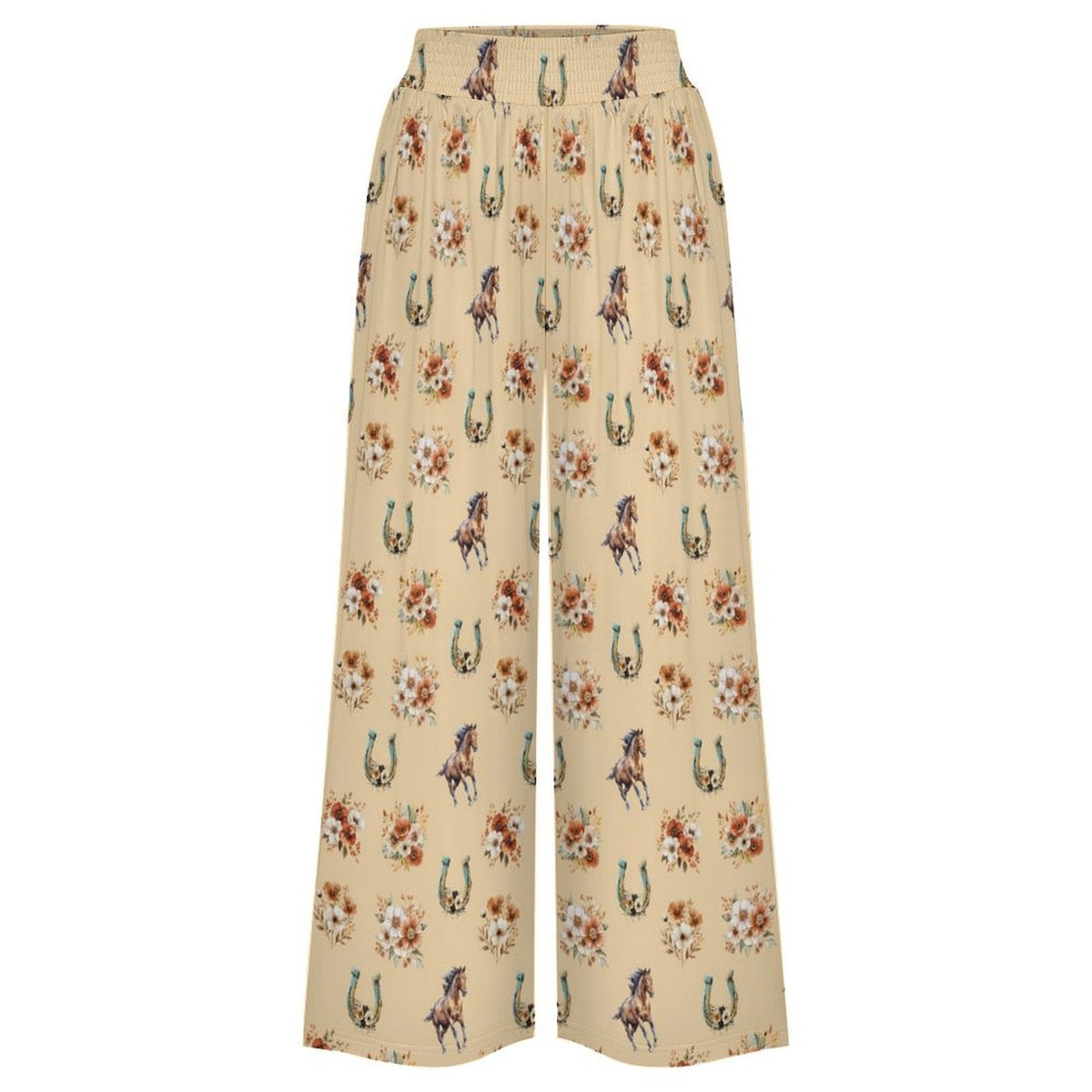 Baha Ranch Country Girl Floral Horse High Waisted Wide Leg Pants
