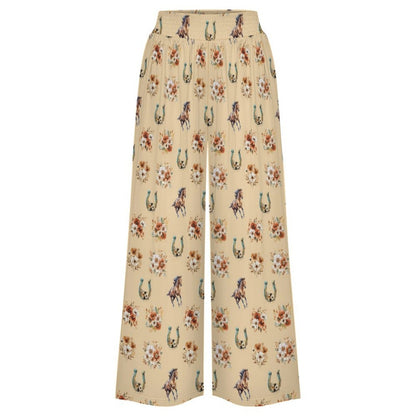 Baha Ranch Country Girl Floral Horse High Waisted Wide Leg Pants