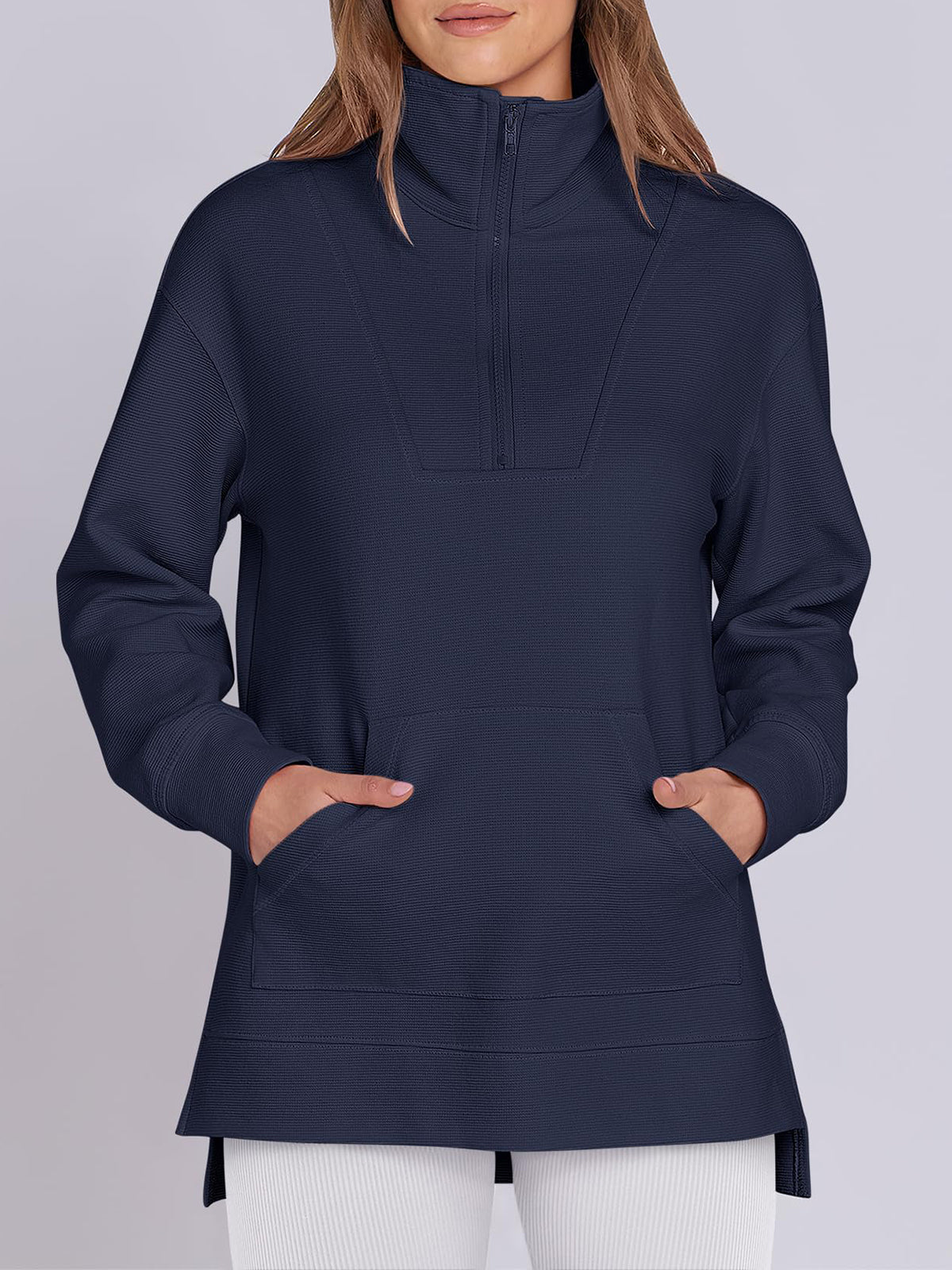 Women's Oversized High Neck Half Zip Knit Sweatshirt