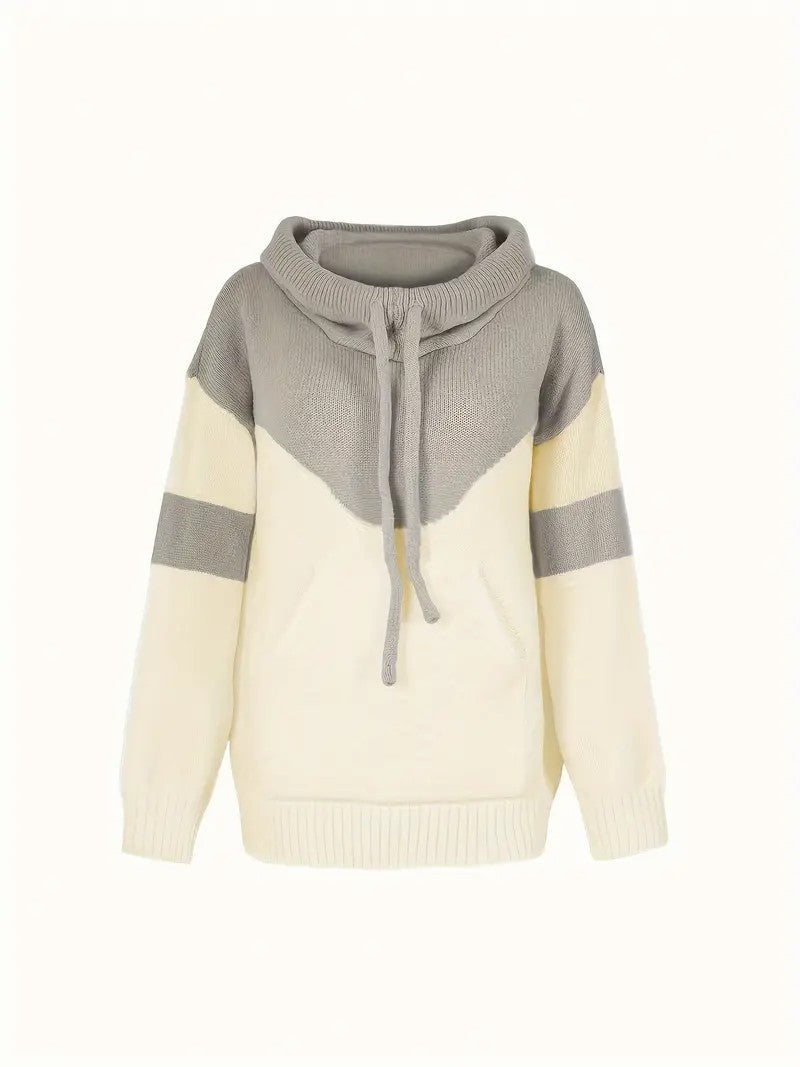 ✨Cozy Color Block Knit Hoodie with Drawstring Details (Final Days: Big Savings!!!)