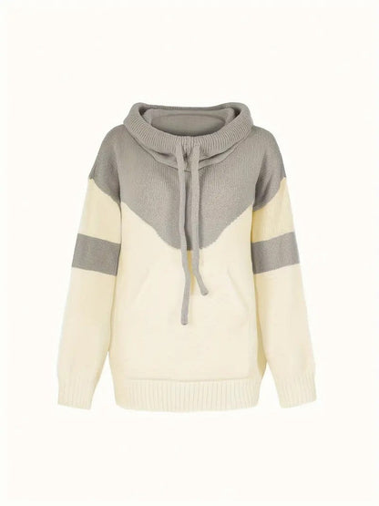 ✨Cozy Color Block Knit Hoodie with Drawstring Details (Final Days: Big Savings!!!)