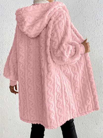 ✨Women's Plush Fleece Soft Midi-Length Jacket with Pockets