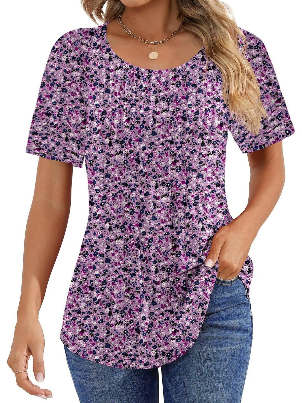 ✨Women Summer Pleated Short Sleeve Tunic Blouses Tops