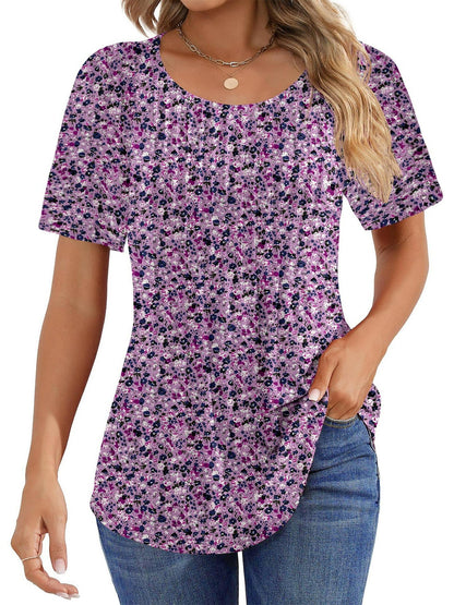 ✨Women Summer Pleated Short Sleeve Tunic Blouses Tops
