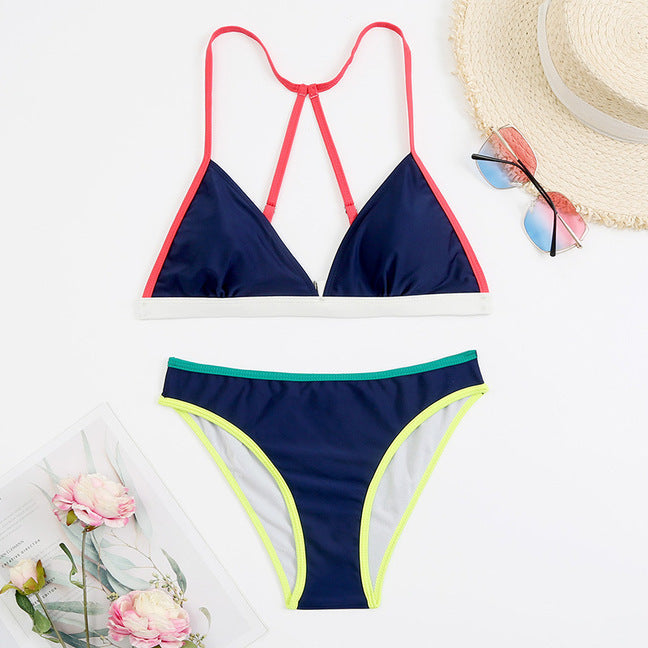 Sexy Bikini With Small Colorful Stripes For Women Thong Swimwear