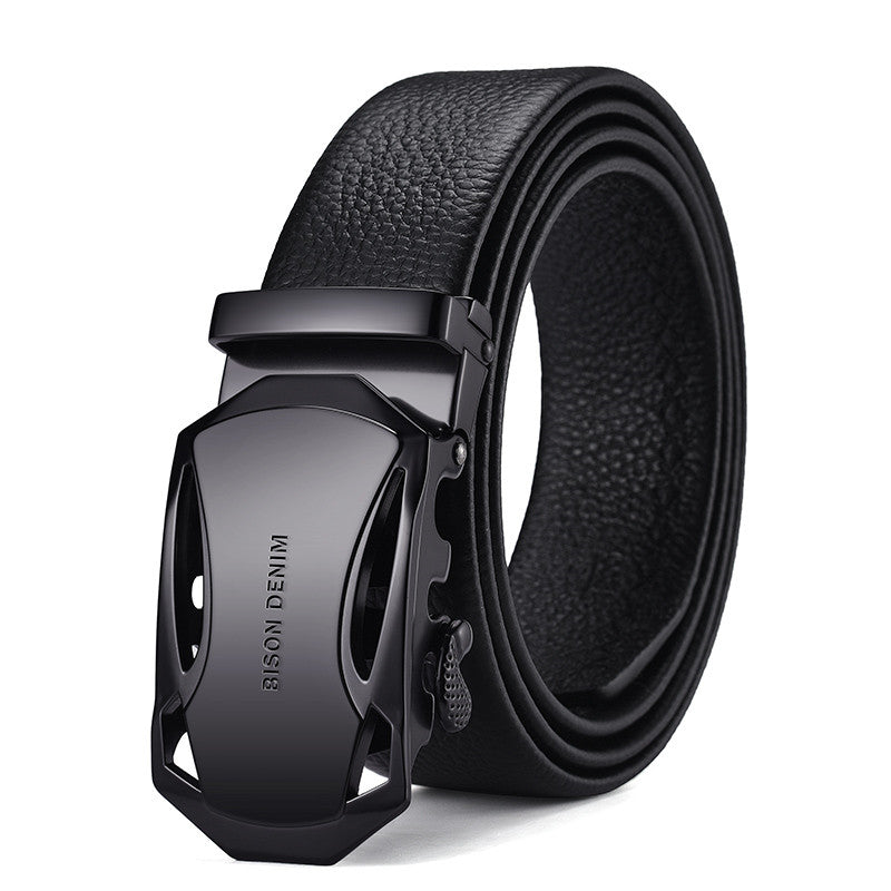 Men’s Business Automatic Buckle Leather Belt | High-Sense Professional Executive Waistband | Trendy Minimalist Sleek Ratchet Belt | Luxury-Label Statuesque Radiant Accessory | 2026 High-Fashion Emerald-Luxe Essential