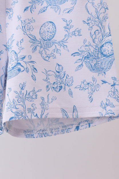 Blue bunny egg bamboo pajama shorts set