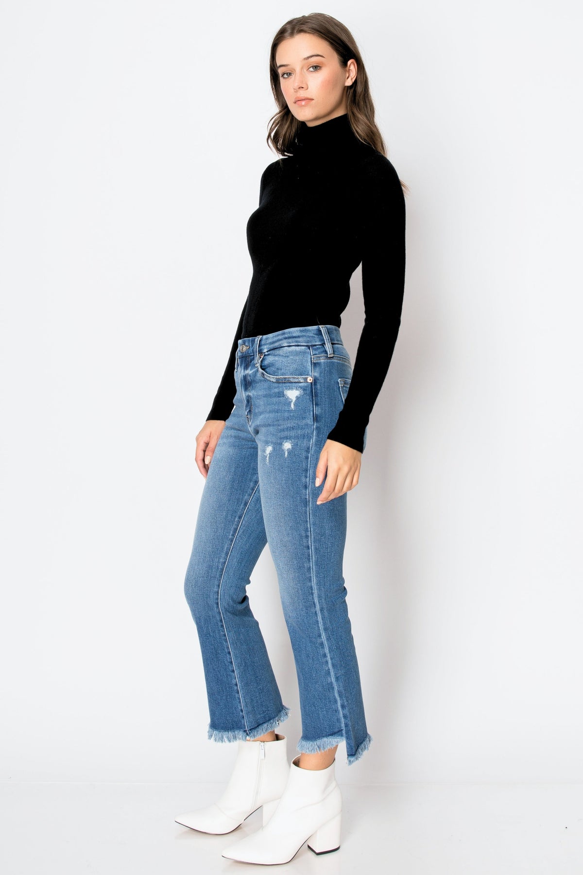 Eco Friendly Corset High Rise Crop Flare Jeans (Medium Wash)