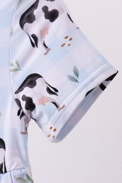 Blue cow print bamboo gingham dress