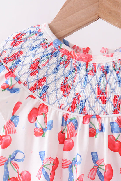 Blue cherry smocked bloomer set