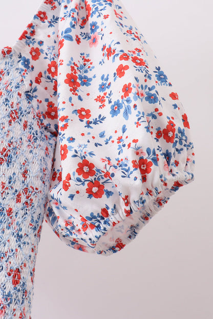 Blue floral smocked dress