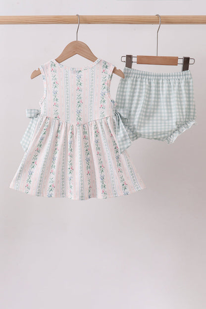Bow Floral Applique Bloomer Set