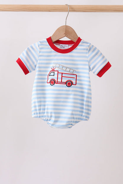Blue Fire Engine Stripe Embroidered Bubble